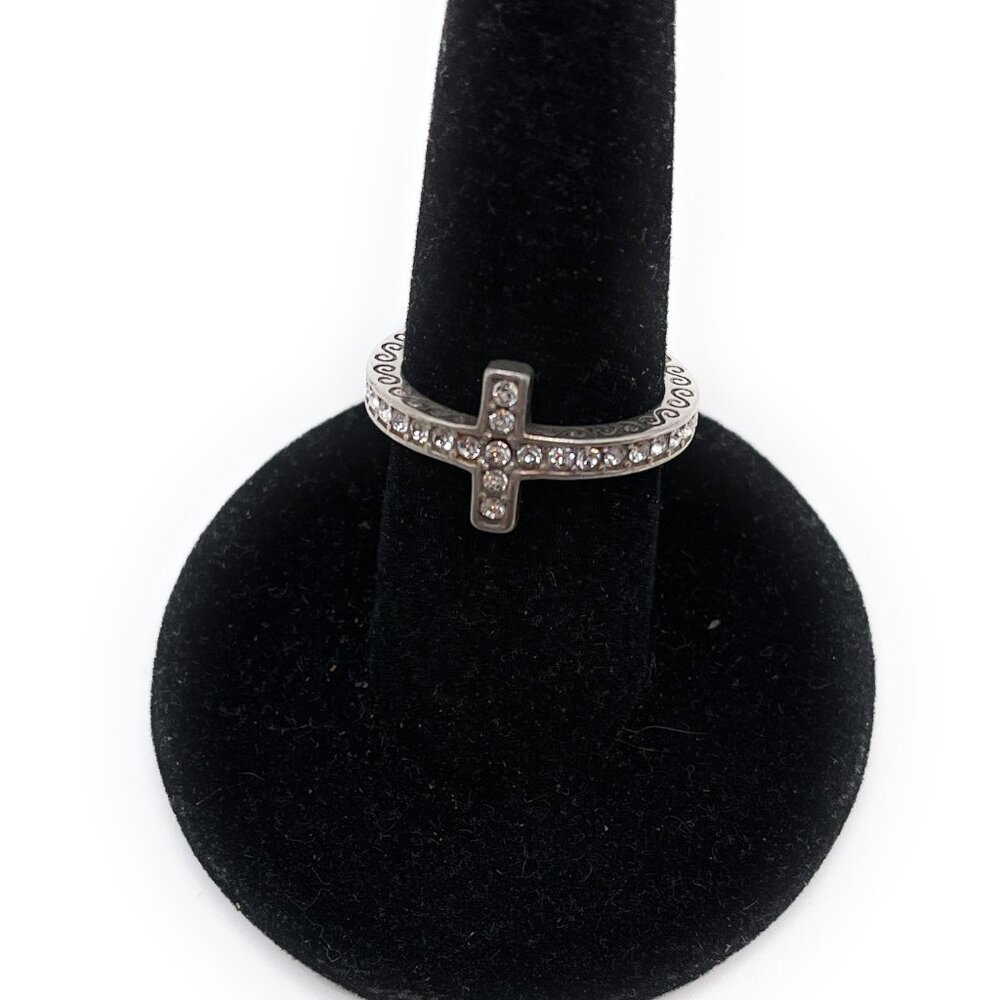 Brighton Silver Cross Ring with Clear Stones